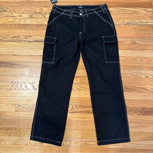 True Religion Jeans Cargo Pants Jet Black Men’s Size 36x32 White Stitch NWT
